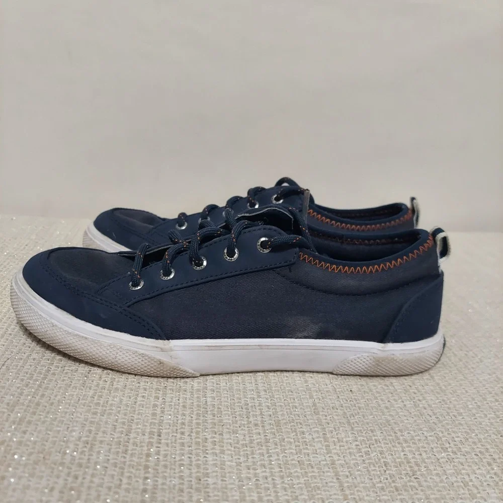 Sperry Deckfin‎ Top Sider Navy Blue Kid's Canvas Lace Up Casual Sneakers 2.5M